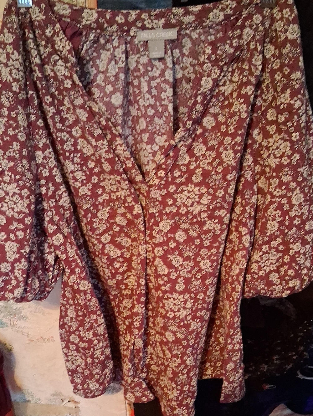 Falls Creek Burgundy Floral V-Neck Tunic